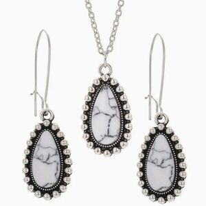 Boho Style Synthetic White Turquoise Water Drop Pendant Necklace & Earrings Set